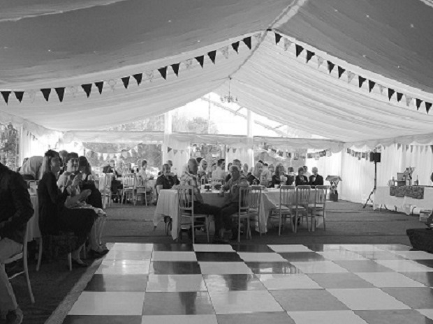 Marquee for charity event in black and white